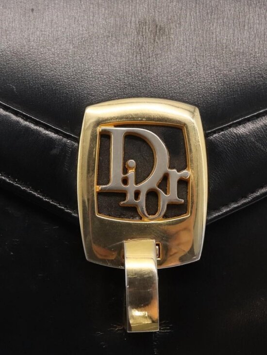 Authentic Christian Dior Shoulder Bag Leather Black Gold - Picture 7 of 16